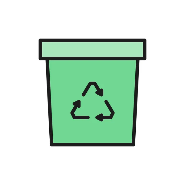 Afval recycling, prullenbak, vuilnisbak platte kleur lijn pictogram. — Stockvector