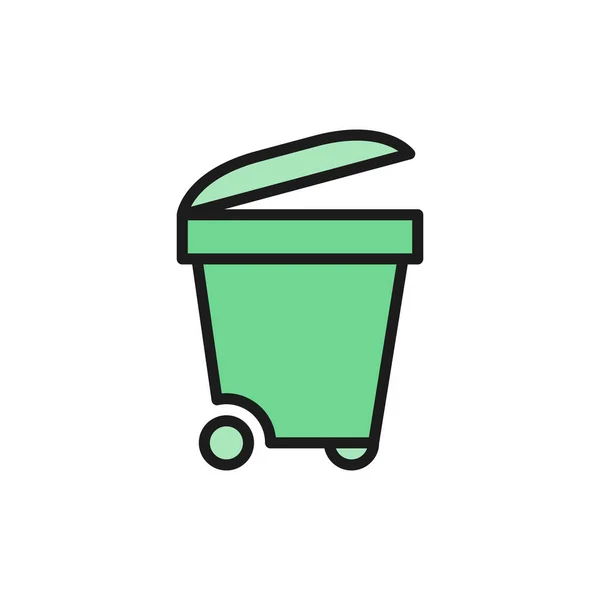 Prullenbak, prullenbak, afval, vuilnis platte kleur lijn pictogram. — Stockvector