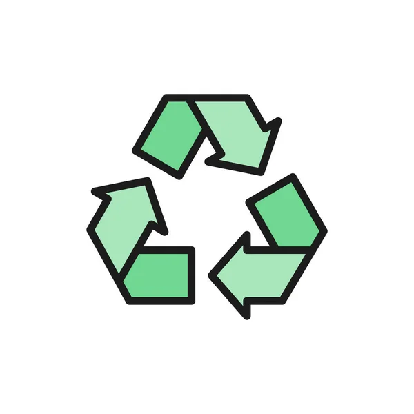 Recycling-Zeichen, Abfall-Recycling, Papierkorb flache Farbe Linie Symbol. — Stockvektor