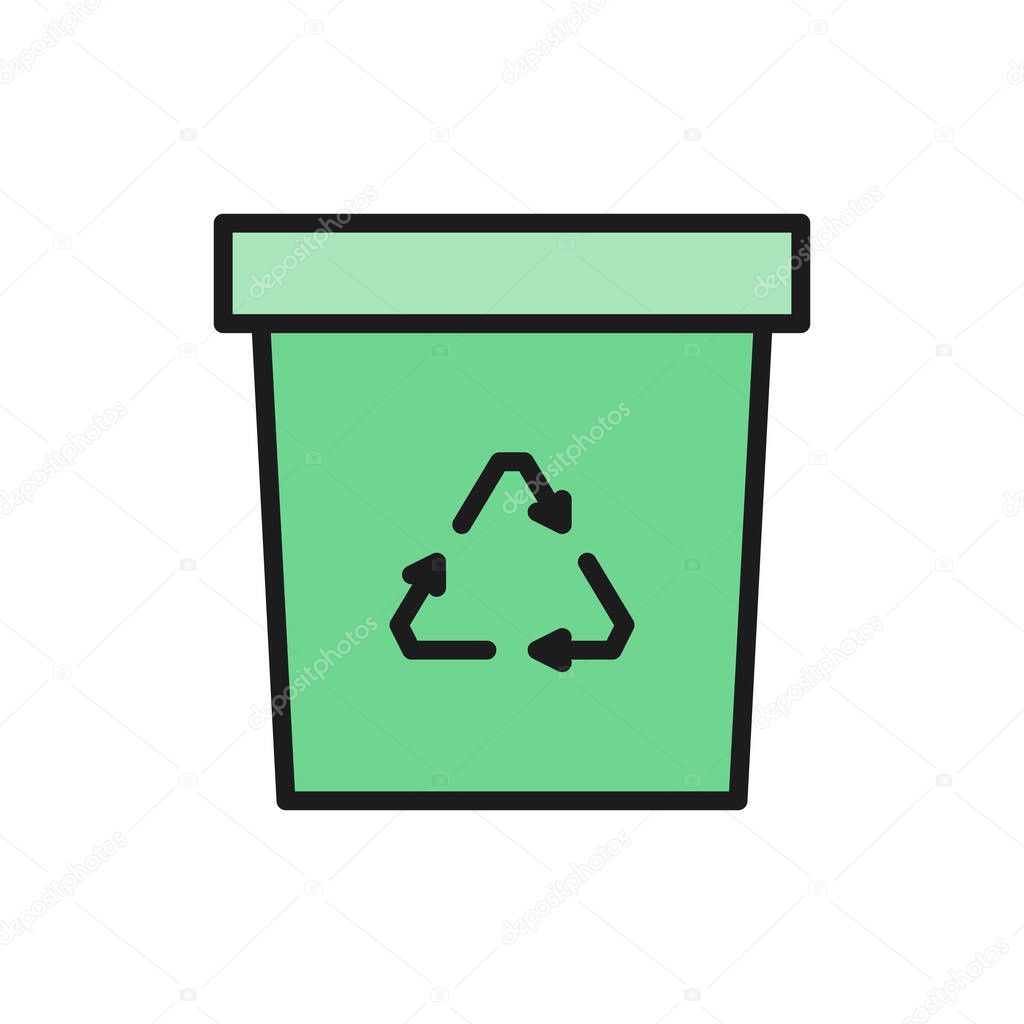 Waste recycling, trash can, garbage flat color line icon.