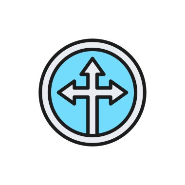 Ok çapraz, üç yönlü düz çizgi simgesi.