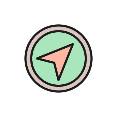 Vektör GPS navigasyon, pusula, konum düz renk çizgisi simgesi.