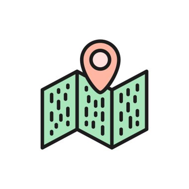 İşaretleyici, navigasyon, konum pin düz çizgi simgesi ile harita.