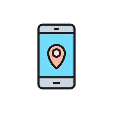 Hedef işaretli akıllı telefon, GPS navigasyonları düz renk çizgisi simgesi.