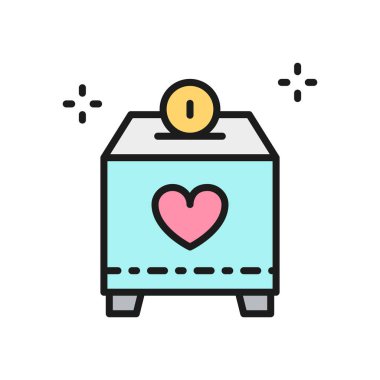 Para, hayır işi, gönüllü renk ikonu bağış kutusu.