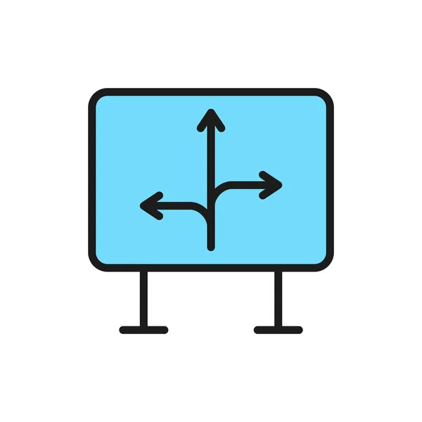 Verkeerstekens met verschillende richtingen, pijlen vlakke kleur lijn pictogram. — Stockvector