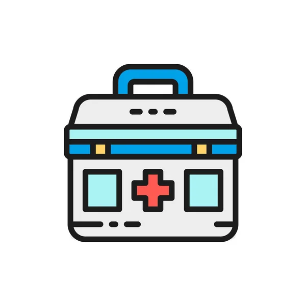 First aid kit, medical bag, medicine for donations flat color line icon. — Stock Vector