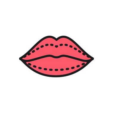 Dudak büyütme, hyaluronik asit enjeksiyonları, estetik ameliyat renk çizgisi simgesi.