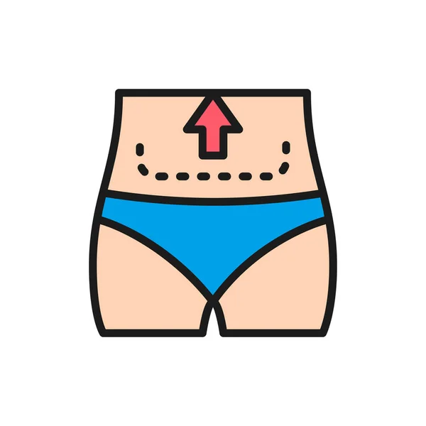 Abdominal liposuction, tummy tuck plastic surgery flat color line icon. — Stock Vector