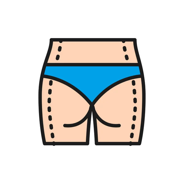 Body plastic surgery, belly and legs liposuction flat color line icon. — Stock Vector