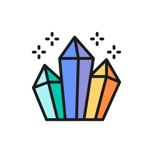 Cristales mágicos, diamantes icono de línea de color plano . — Vector de stock