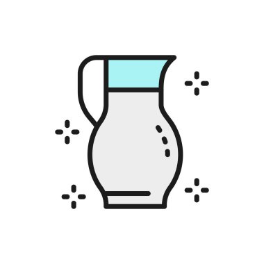 Glass jug with water flat color line icon.