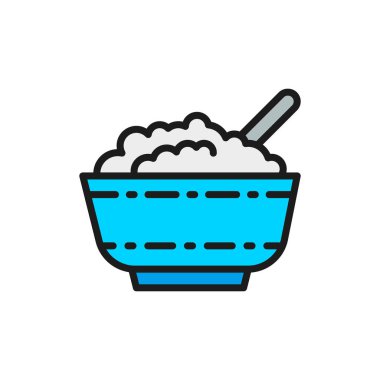 Cottage cheese in bowl flat color line icon.