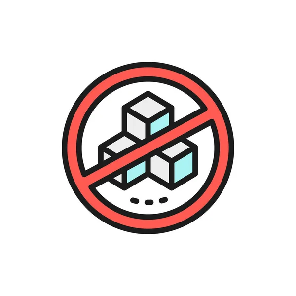 Forbidden sign with a sugar, no sweets flat color line icon. — 图库矢量图片
