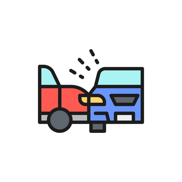 Accident, side collision with two automobiles, car crash flat color line icon. — Διανυσματικό Αρχείο