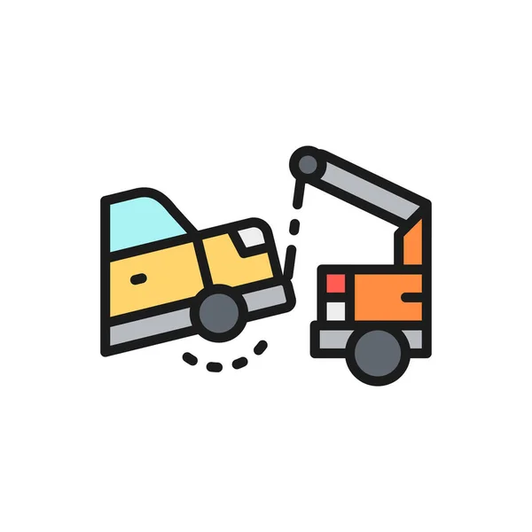 Coche de evacuación, remolque de color plano línea icono . — Vector de stock