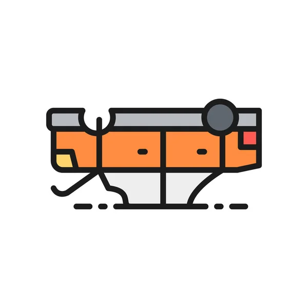 Car flipped over, automobile turned over after accident flat color line icon. — Stockvektor