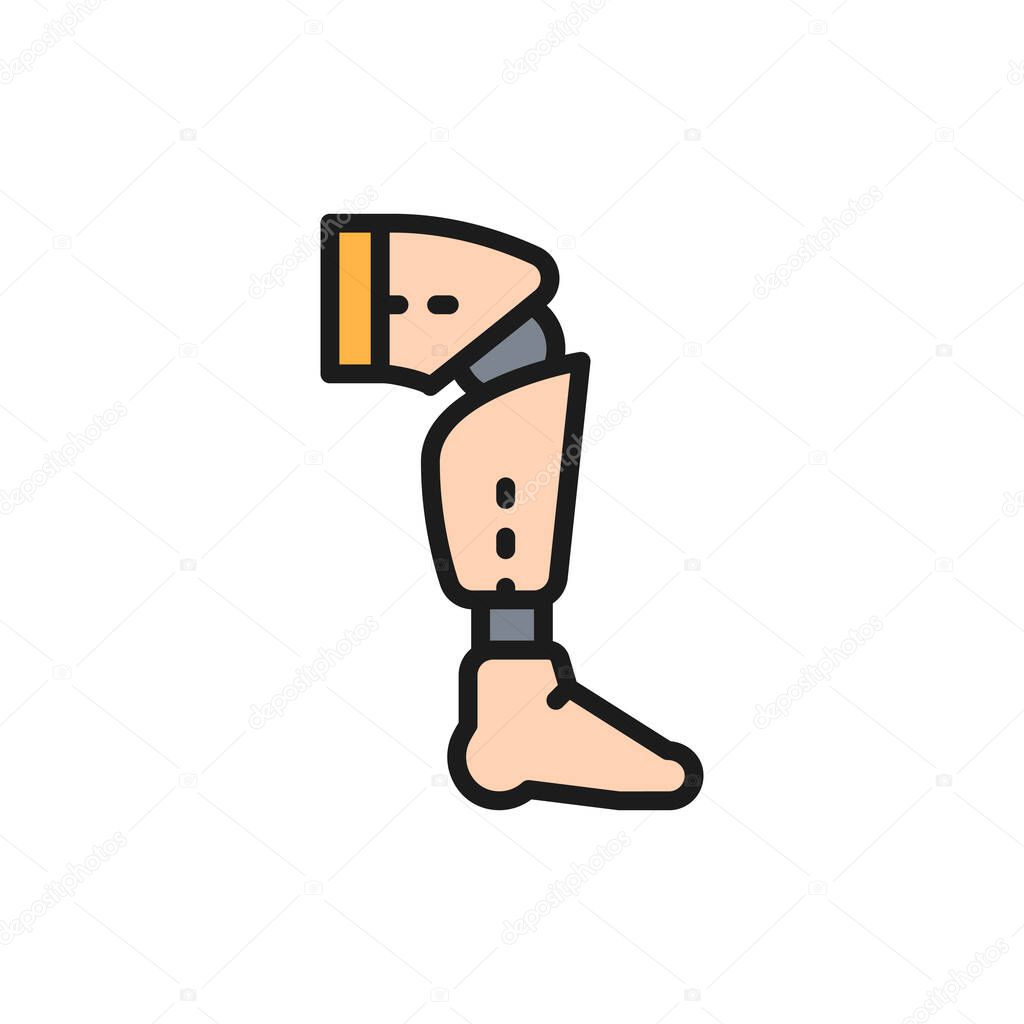 Prosthesis leg, exoskeleton flat color line icon.