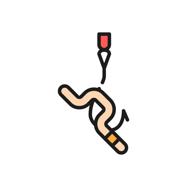 Worm op een haak, visaas, lokaas vlakke kleur pictogram. — Stockvector