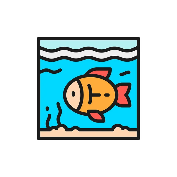 Peces en acuario icono de línea de color plano . — Vector de stock