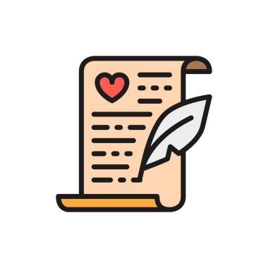 Evlilik sertifikası, evlilik sözleşmesi düz renk çizgisi simgesi.