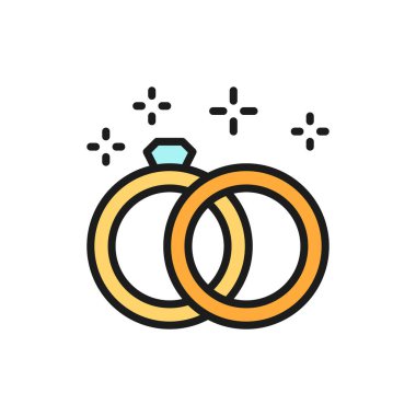 Vektör evlilik halkaları düz renk çizgisi simgesi.