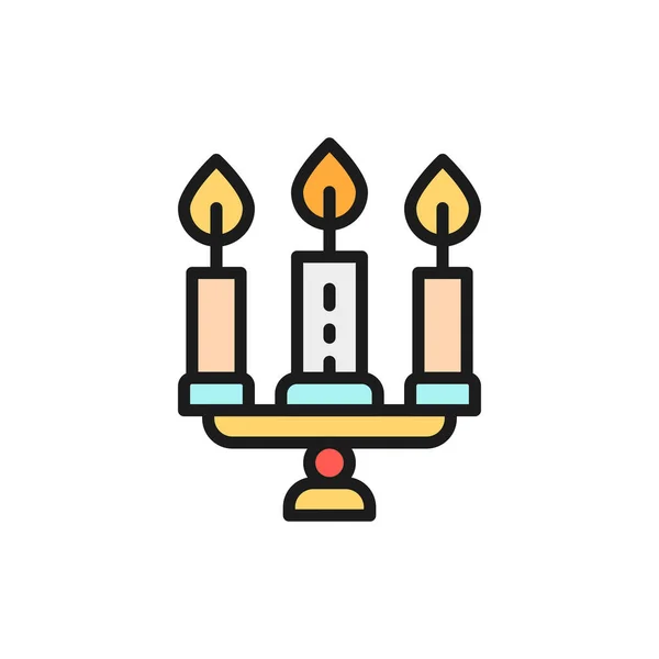 Svícen, lustr se svíčkami ploché barevné čáry ikony. — Stockový vektor