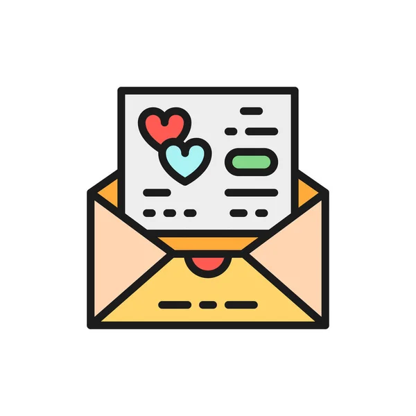 Svatební pozvánka, milostný lístek, ikona ploché barevné linie obálky. — Stockový vektor