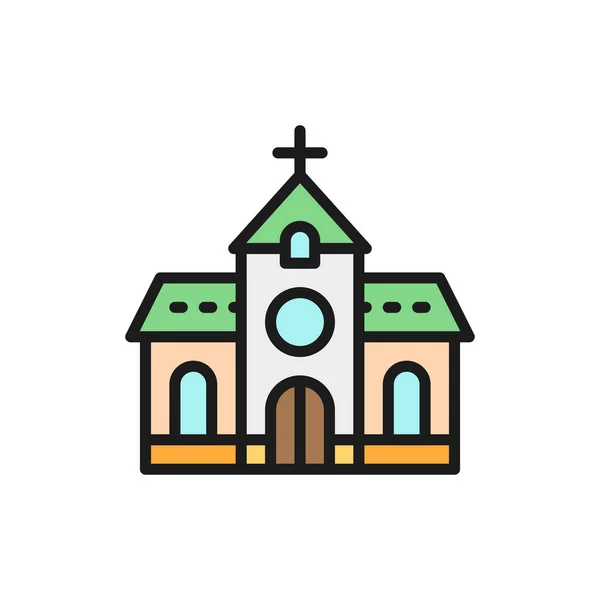 Iglesia, capilla, templo plano icono de la línea de color . — Vector de stock