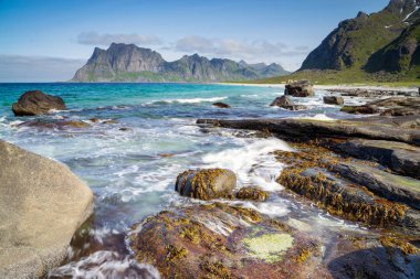 Norveç'te Lofoten Uttakleiv plaj yaz
