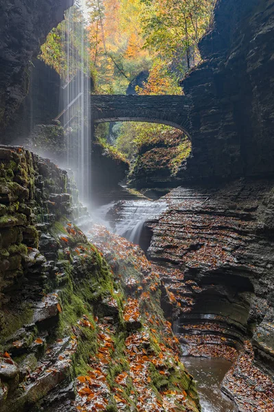 Wunderschöne Wasserfall-Kaskade im Watkins Glenn State Park lizenzfreie Stockbilder