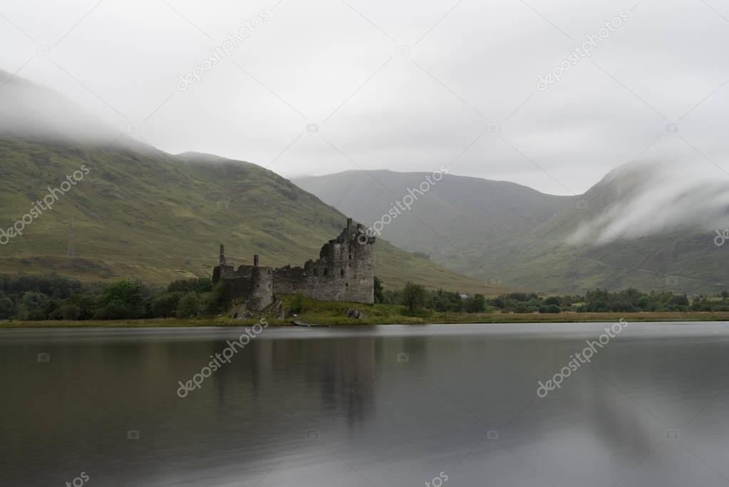 The ruins of historic Kilchurn Castle and view on Loch Awe