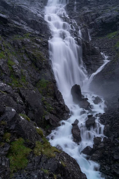 Norwegian mountain road. Trollstigen. Stigfossen waterfall — Stock Photo, Image