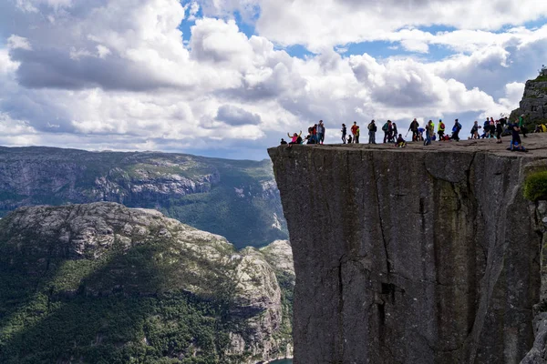 Cliff Preikestolen in fjord Lysefjord - Norway - nature and trav — 스톡 사진