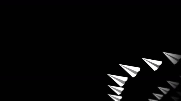 Origami Airplane Flying Animation Flowing White Paper Plane Black Background — ストック動画