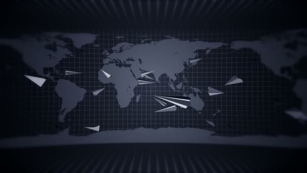 Symbole de courrier Internet. Animation d'un plan de papier blanc qui coule autour de la terre. origami fait à la main. Concept global de communication d'affaires. Outil d'affaires .