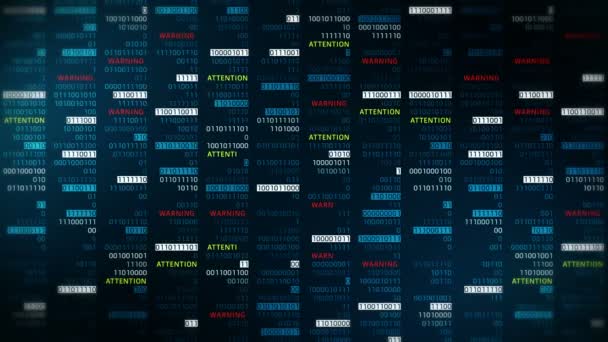 Попередження Увага Повідомлення Двійковими Номерами Інтернет Анімацією Циклу Цифрових Технологій — стокове відео