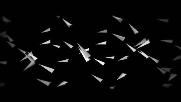 Origami Airplane Flying Animation Flowing White Paper Plane Black Background — Stock Video