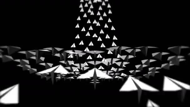 Avion Origami volant. Animation d'un avion de papier blanc coulant sur fond noir. Concept d'innovation. Courrier d'affaires. Avion en papier fait main. Élément de conception .