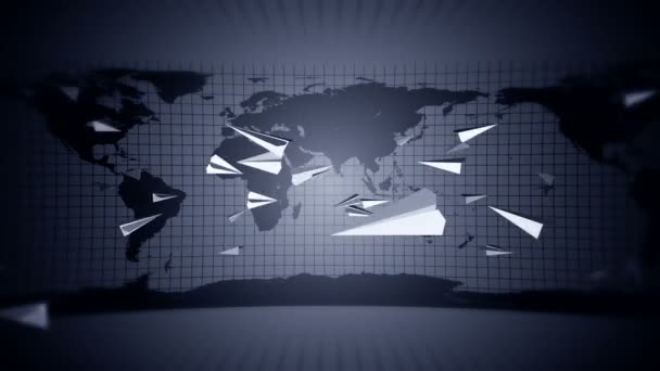 Nternet Posta Sembolü Dünyanın Etrafında Uçuşan Beyaz Kağıt Uçağın Animasyonu — Stok video