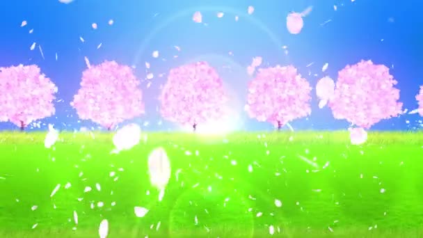 山边盛开的樱花 具有美丽的日本雅致风格的传统樱花风景 循环动画 — 图库视频影像