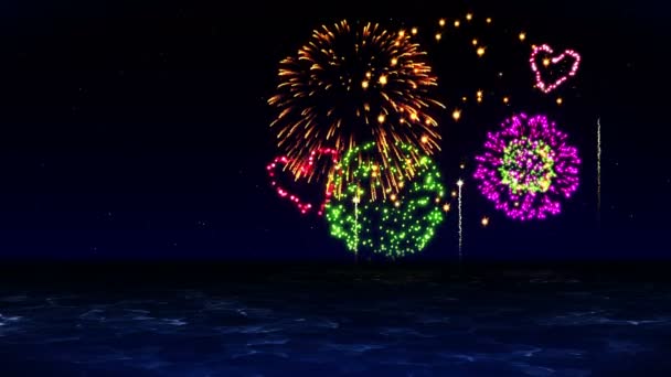 Belleza Los Fuegos Artificiales Reflejan Agua Del Lago Coloridos Fuegos — Vídeo de stock