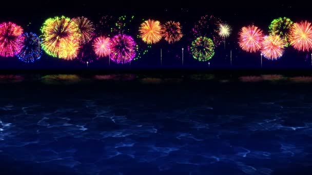 Bellezza Dei Fuochi Artificio Riflette Sull Acqua Del Lago Fuochi — Video Stock