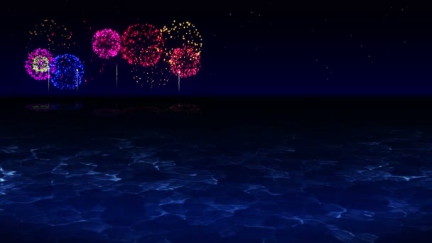 Bellezza Dei Fuochi Artificio Riflette Sull Acqua Del Lago Fuochi — Video Stock