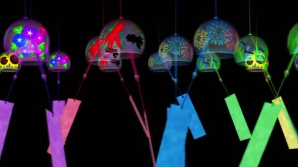 Japoński Tradycyjny Letni Krajobraz Dzwonkiem Wiatru Kolorowy Dzwon Wiatru Animacja — Wideo stockowe