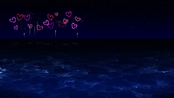 Frumusețea Focurilor Artificii Reflectă Asupra Apei Lacului Artificii Colorate Luminează — Videoclip de stoc