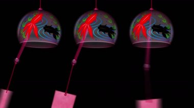 Rüzgar çanı eşliğinde geleneksel Japon yaz manzarası. Renkli rüzgar çanı. Döngü canlandırması.