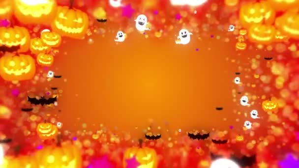 Mnoho Halloween Charakter Dekorace Bav Halloweenské Párty Dýně Pěkná Kreslená — Stock video