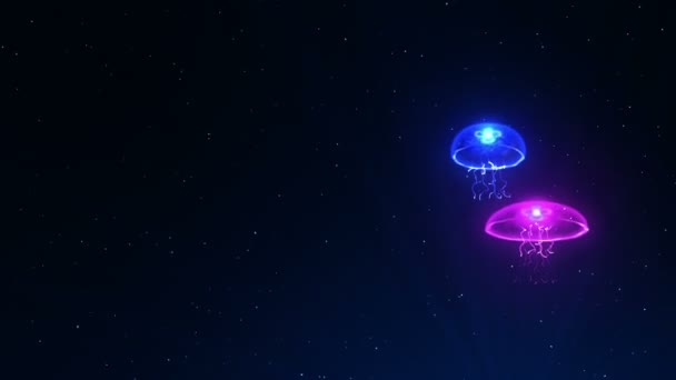 Jellyfish Illuminated Color Light Underwater Fluorescent Color Lights Loop Animation — Stock Video