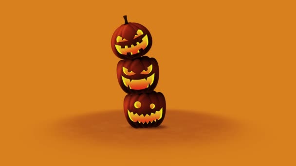 Cadılar Bayramı Balkabağı Kafalı Jack Lantern Çeşitli Ifadelerle Turuncu Balkabağı — Stok video